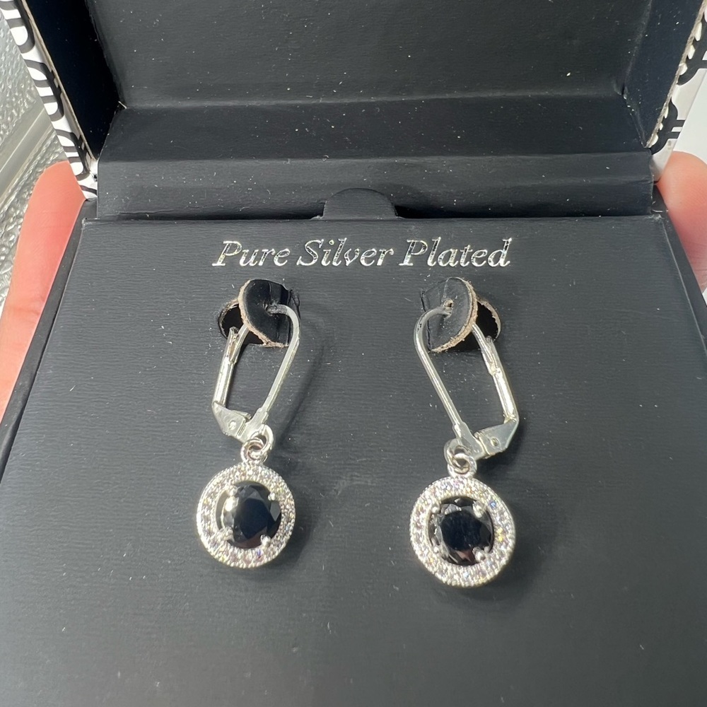 Sparkle allure pure silver plated cubic zirconia earrings. Black and silver, new - Picture 10 of 12